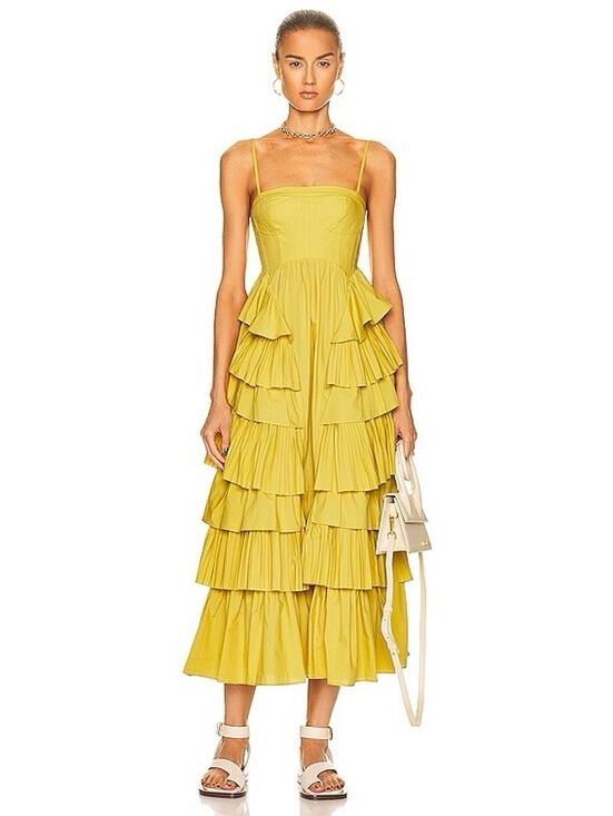 Ulla Johnson Dresses & Skirts - Ulla Johnson Avery Gown in Limonite Tiered Maxi Dress Gown Womens 10 Resort Vaca